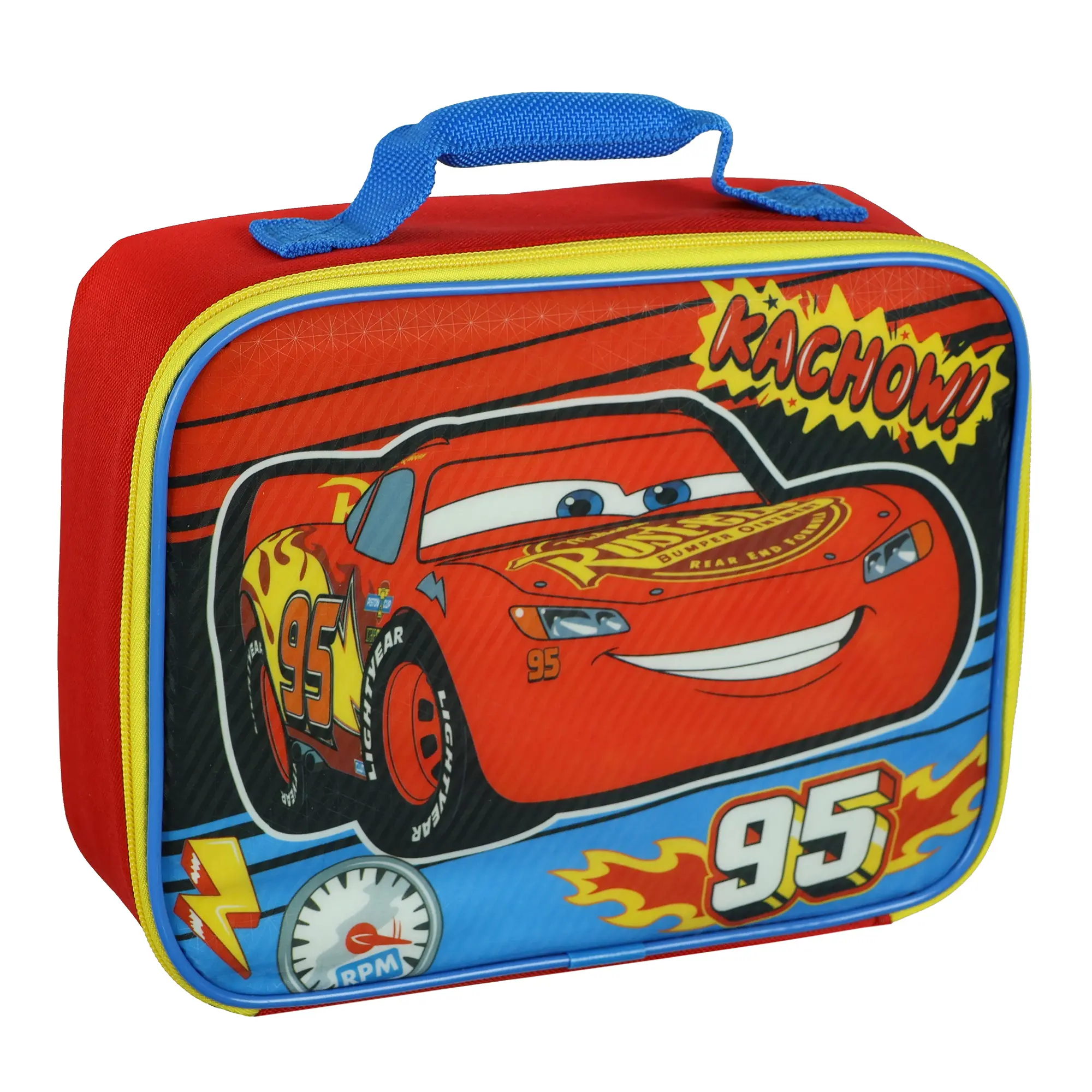 Disney Cars Lunch Box Racing Lightning McQueen Kachow Insulated Tote Bag 10", Lunch Insulation Bag, Lunch Tote Cooler