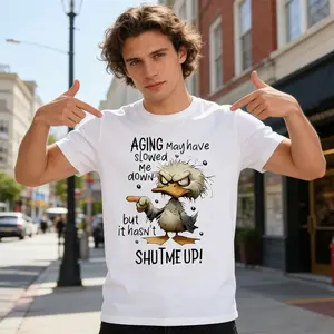 1pc Men's & Women's -Shirt with Duck Graphic Print & Humorous Slogan - Breathable Loose Fit Round Neck Short Sleeve Tee for Casual Wear, Outdoor Sports, Holiday Gift, Allseason Apparel| Cartoon Design| Knit Construction