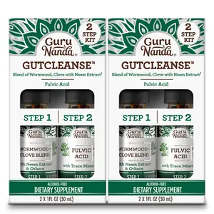 GuruNanda Gutcleanse 2 Step Kit - Dietary Supplement aids in Digestion - Fulvic Acid Blend with Natural Blend of Wormwood, Clove, Neem (2x1 Fl Oz), 2 Pack