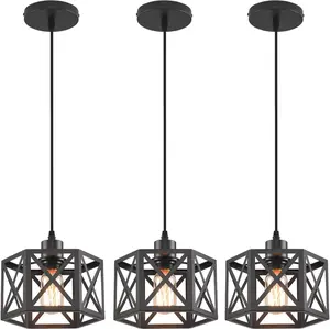 Farmhouse Pendant Light Fixture, Black Pendant Lights for Kitchen Island Industrial Lantern Pendant Light Fixtures with Light Shade, Adjustable Height Hanging Pendant Lighting