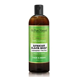 It's Pure Natural African Black Soap Lemongrass & Tea Tree 16oz Face Body Hair Wash 100% Natural Made in Ghana