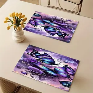 2/4/6/8pcs Dreamy Butterfly & Rose Print Placemats, Durable for Daily Use, Parties, Home Decor, Contemporary Style, Machine Made