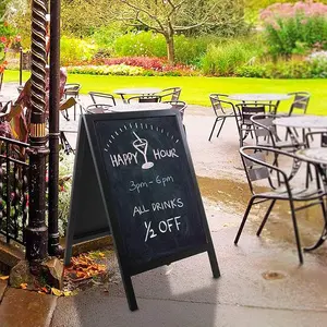 Freestanding Black Metal A-Frame Chalkboard, Double Sided Erasable Blackboard Sidewalk Sign