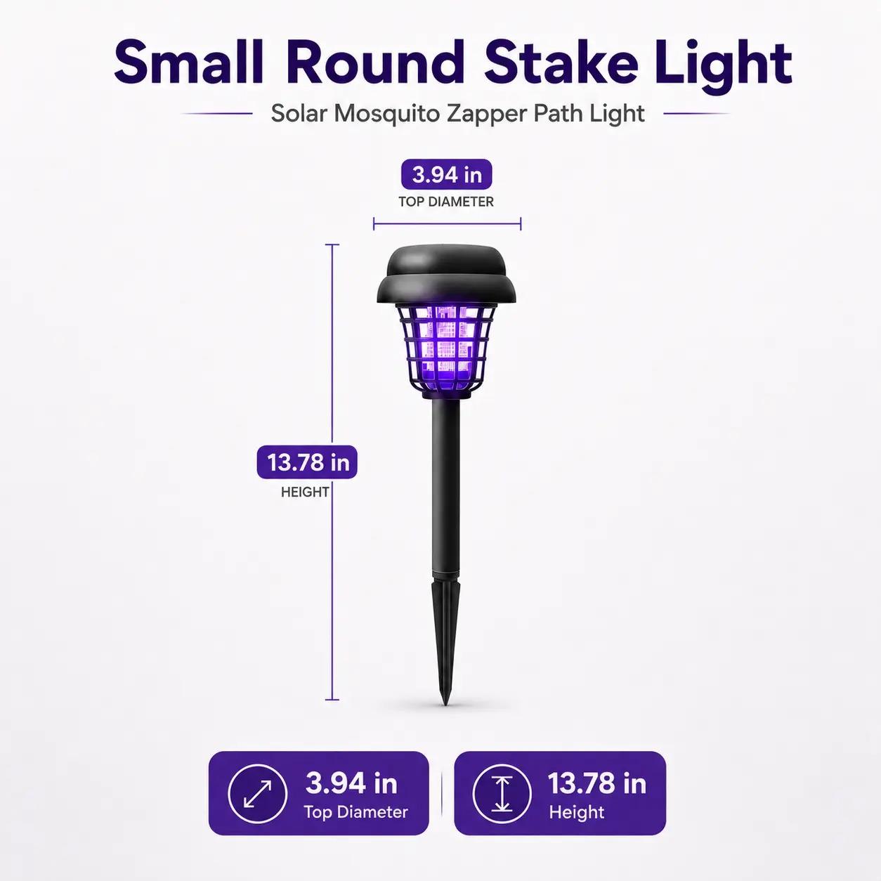 Solar Mosquito Zapper Light – Outdoor Garden Stake Lamp, UV Insect Killer, Solar Powered, Dual Mode (Mosquito Control + Pathway Lighting), Weather Resistant, Easy Setup, Small & Large Round + Square Options Solar Mosquito Zapper Light – Outdoor Garden Stake Lamp, UV Insect Killer, Solar Powered, Dual Mode (Mosquito Control + Pathway Lighting), Weather Resistant, Easy Setup, Small & Large Round + Square Options