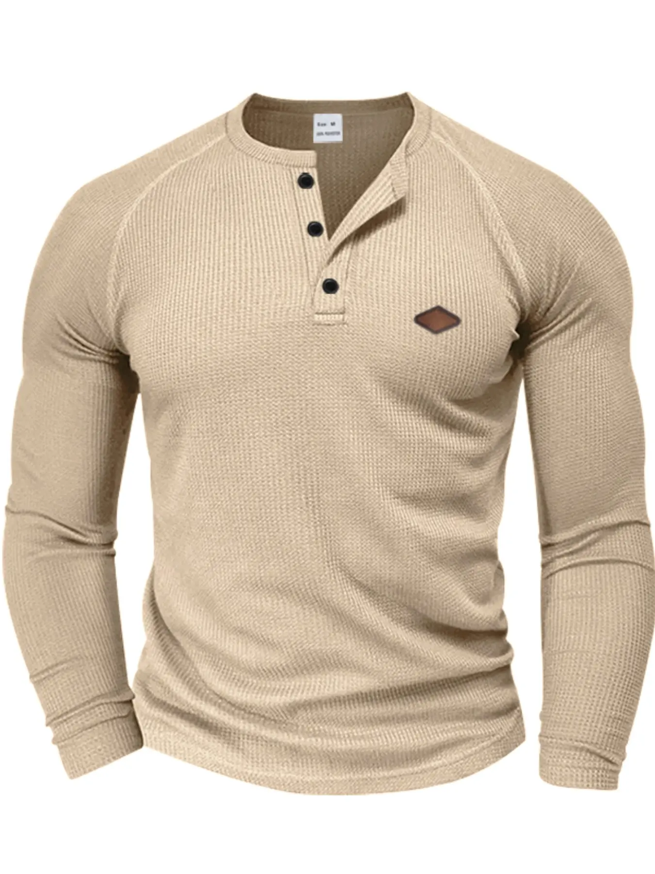Men's Long Sleeve Waffle Knit Casual Shirt, Quick-Dry Fitted Henley Top for Spring & Fall, Comfortable American Classic Style Tee, Knitwear