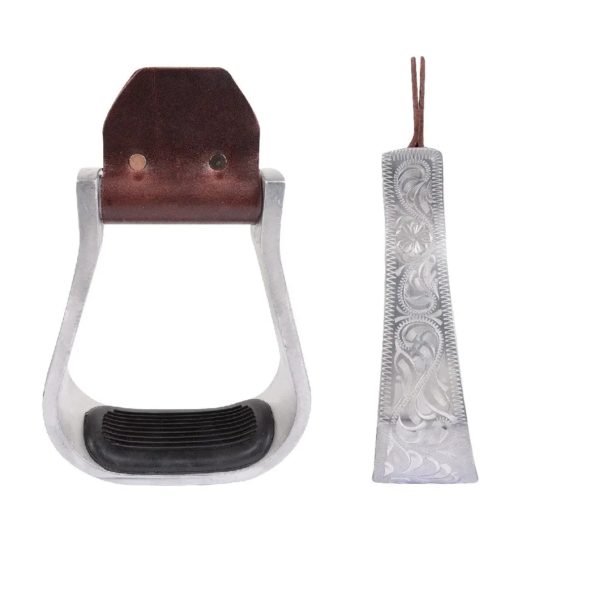 Martin Saddlery 2" Aluminum Engraved Bell Stirrup with Rubber Tread