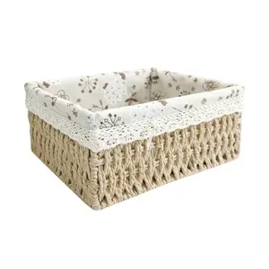 Woven Storage Basket, Desktop Makeup Storage Box, Wicker Storage Basket, Home Organizer for Living Room Bedroom Bathroom, Toiletries Basket