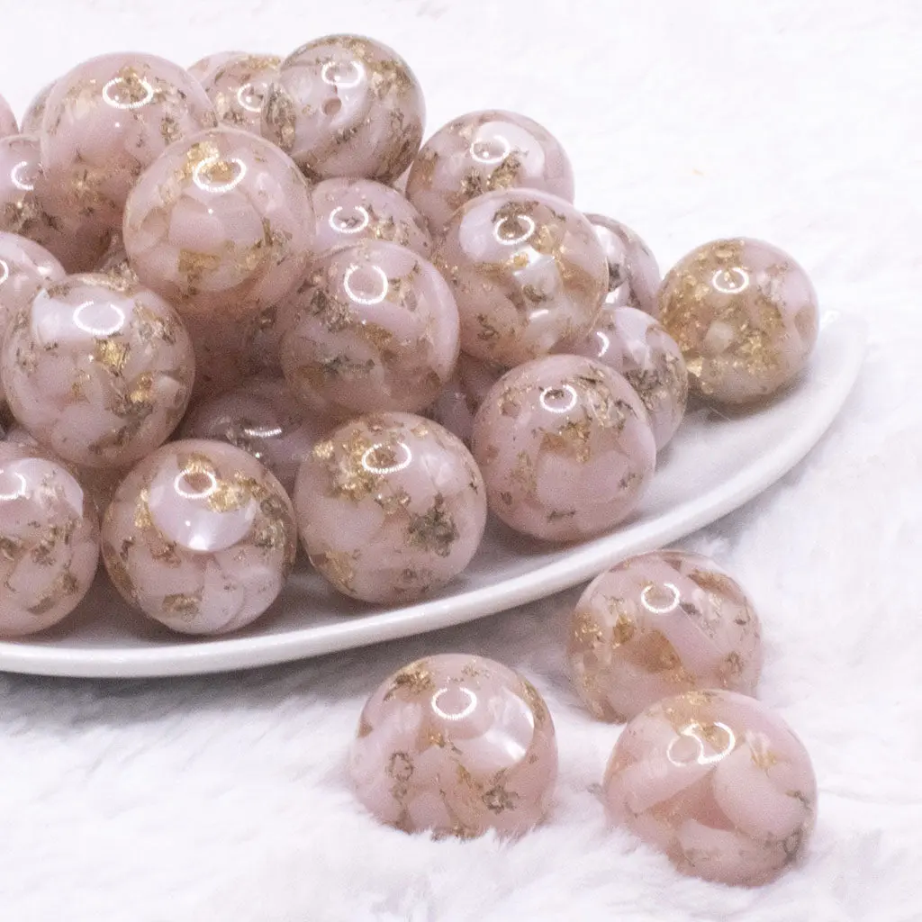 20mm Pink and Gold Flake Acrylic Chunky Bubblegum Beads