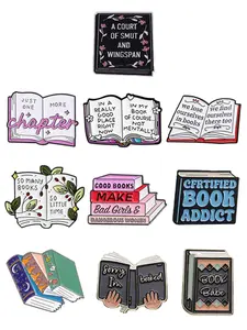 10 Piece Set Personality Book Enamel Pin Bookworm Reading Lover Alloy Brooches Lapel Backpack Badge Fashion Jewelry Accessories Gifts for Friends