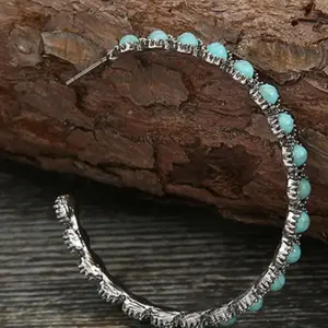 1 Pair Turquoise Texture Hoop Earrings, Elegant Vintage Women's Jewelry, Daily Wear Accessory for Indoor Recreation, Perfect Gift Idea