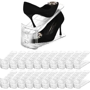 Shoe Slots Organizer，20 Pack Clear Shoe Stackers for a Pair of Shoes,Adjustable Shoe Rack with Three Levels，Shoe Storage Shoe Space Saver