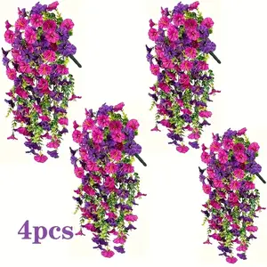 4pcs & Morning Glory Hanging Fabric Flowers, UV Protected Artificial Decor for Home Office Outdoor Use, Artificial Flowers For Outside, Perfect for Spring Weddings