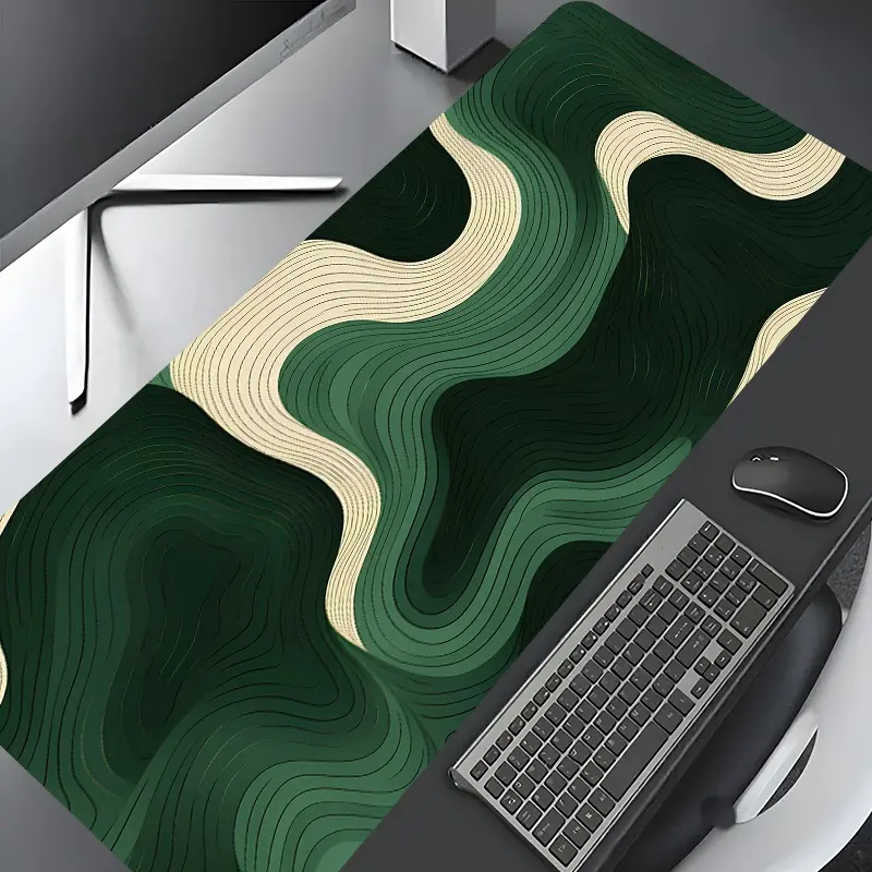 Minimalist Green Wave Gaming Mouse Pad, Desk mats, desktop decoration protection pad, rubber pad non-slip lock edge work pad, multi-size mouse pad for laptop, desktop computer games, work, Desk Accessories, Desktop Accessory