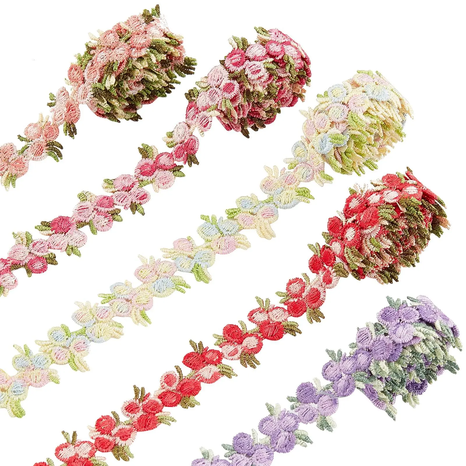 5 Colors Flower Trim Ribbon Floral DIY Lace Applique Lace Detailing Sewing Craft Rose Lace Edge Trim Decorating Embroidered Polyester for Wedding Dresses Embellishment DIY Party Decor Clothes, 5 Yards, Floral Embroidery Appliques