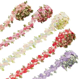 5 Colors Flower Trim Ribbon Floral DIY Lace Applique Sewing Craft Rose Lace Edge Trim Decorating Embroidered Polyester for Wedding Dresses Embellishment DIY Party Decor Clothes, 5 Yards, Floral Embroidery Appliques