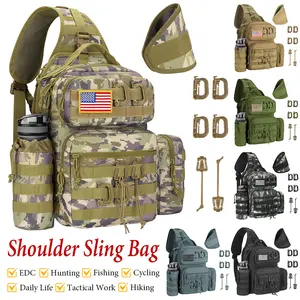CVLIFE Tactical Sling Bag Backpack for Men Shoulder Sling Bag Molle Assault Detachable with Bottle Holder Concealed Carry Daily Day Pack Work Bag for EDC Hiking Hunting
