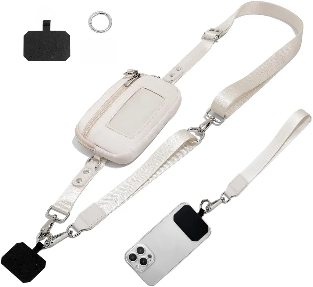 3-in-1 Wallet Phone Lanyard Crossbody, Detachable Cell Phone Shoulder Strap with ID Window & Zipper Pocket, "Clip and Go" Adjustable Wallet Strap for Travel Running Shopping, Christmas Gift for Women