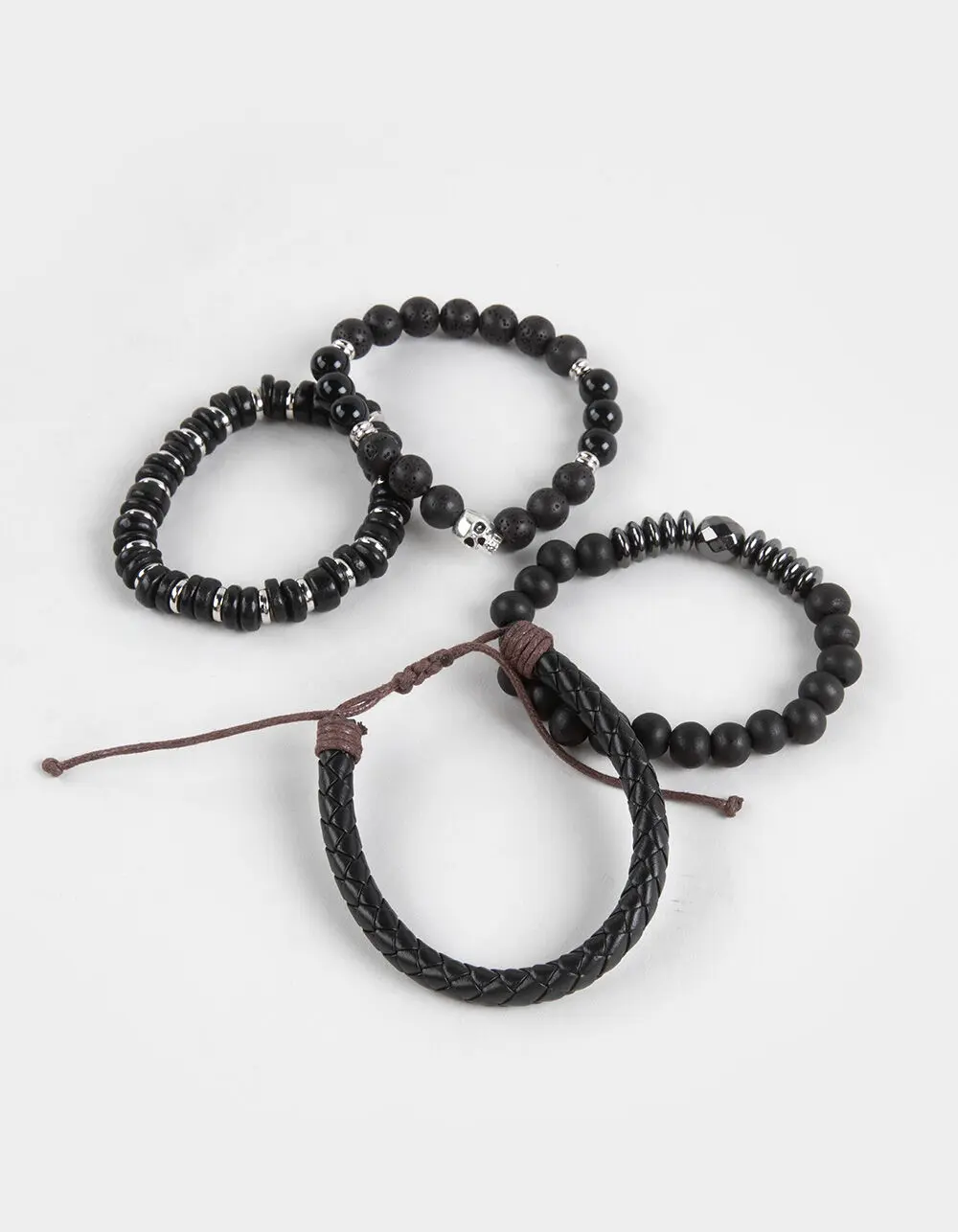 RSQ  Womens 4 Pack Lava And Glass Bead Stretch Bracelets, Black