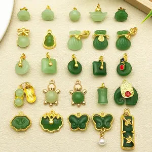 Chinese-style natural jade stone carving pendant set, suitable for DIY necklaces, earrings and bracelets