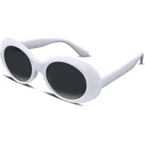 EyeconicFinds Sunglasses White Oval Clout Goggles for Women Men Retro Round Trendy Rimmed Clueless Costume Frame B2253