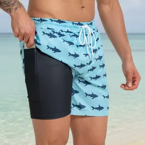 JUNBAOSS Mens Swim Trunks with Compression StretchBeach Shorts with Pockets No-Chafing BoardShorts, Breathable Fit Hawaii Beach Shorts SwimwearBathing Suits Sports Shorts