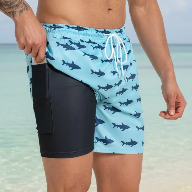 JUNBAOSS Mens Swim Trunks with Compression StretchBeach Shorts with Pockets No-Chafing BoardShorts, Breathable Fit Hawaii Beach Shorts SwimwearBathing Suits Sports Shorts