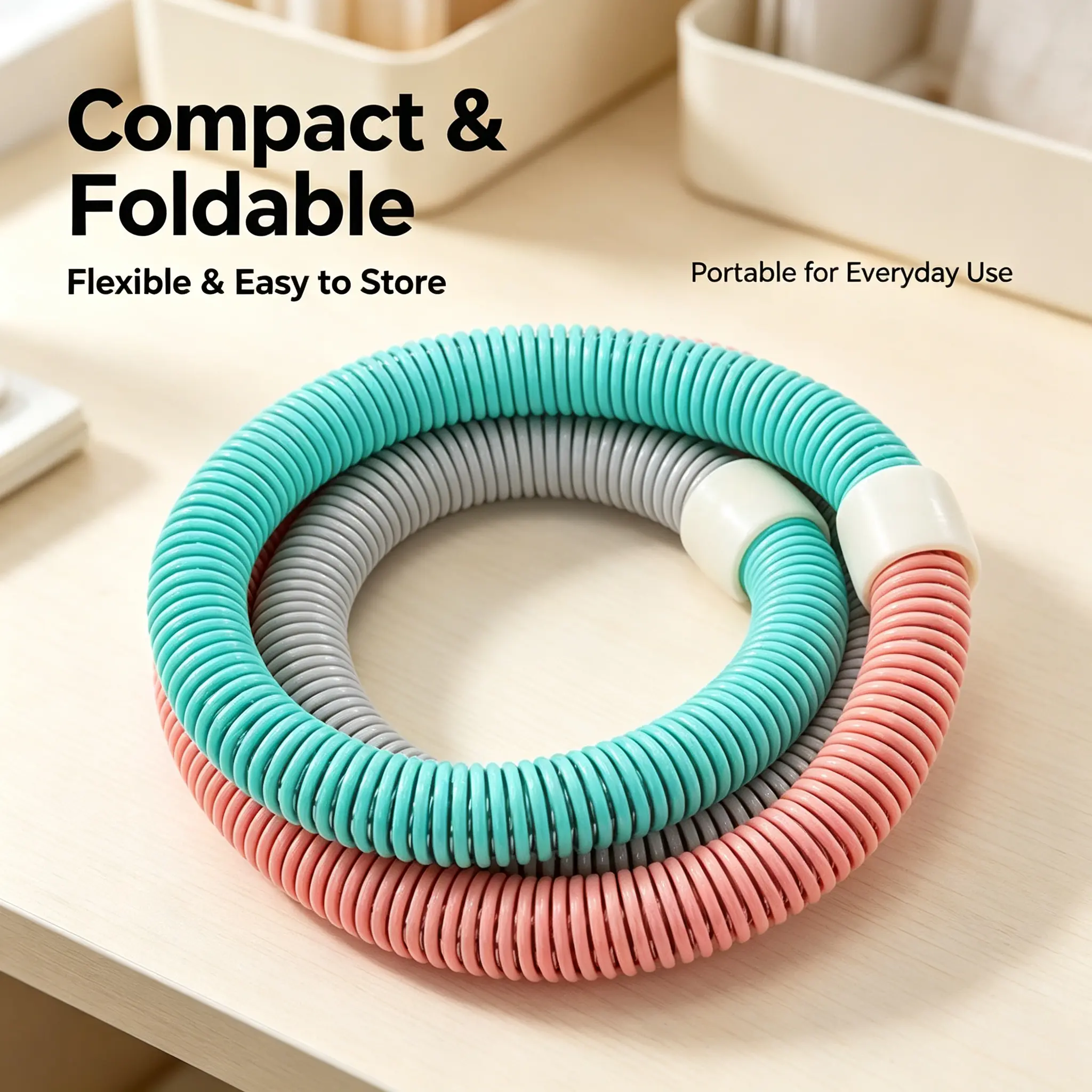 Women's Flexible Foldable Spring Workout Hoop - Compact Quiet Use Waist Fit Home Gym Full Body Waist Trainer, Portable Fitness Exercise Equipment