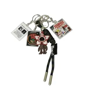 Stranger Things Inspired Keychain Set with Demogorgon Pendant Walkie-Talkie Alphabet Tags Retro Hawkins Icons Handmade Fan Gift for Collectors Upside Down Keyring Friends Don't Lie Keychain Valentine's Day Gifts