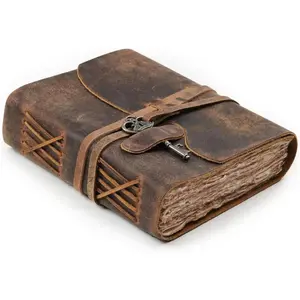 Vintage Leather Journal – 200 Vintage Deckle Edge Paper – Leather bound Journal For Women Men – Vintage Key Closure - Book of Shadows - Cappuccino Brown - 6X4 inches (A6)