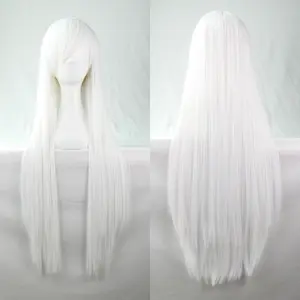 Yokoma White Long Straight Hair Cosplay Wig For Girls Costume Party Wig