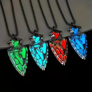 5 Pack Glow in the Dark Viking Shield Pendant Necklaces - 5 Piece Set Triangular Metal Men's Necklace, Luminous Norse Warrior Jewelry for Daily Wear Party Gift