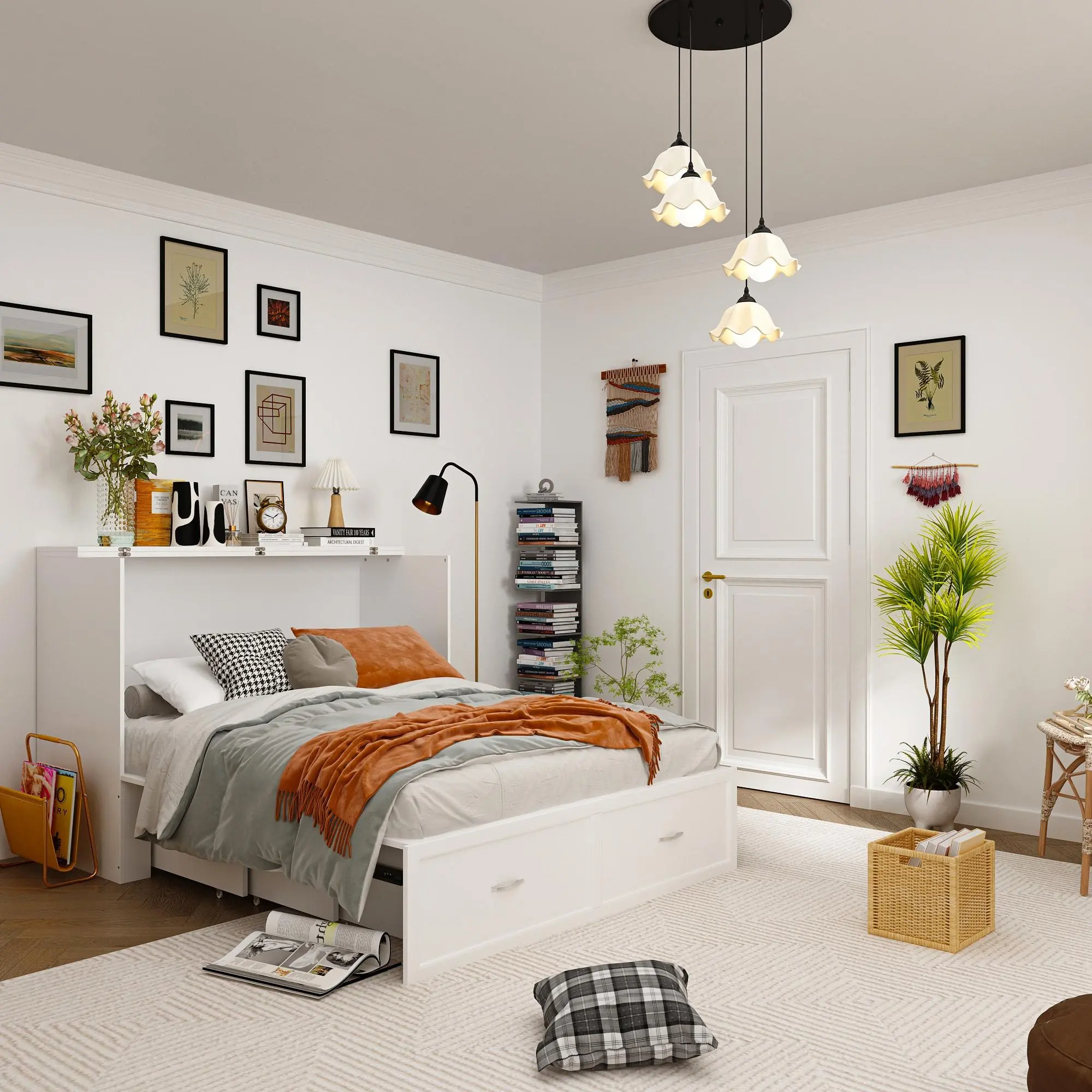 FUFU&GAGA  Murphy Bed Chest, Fold Out Murphy Bed Cabinet, Built-in Charging Station and Storage Drawer, White Furniture Home