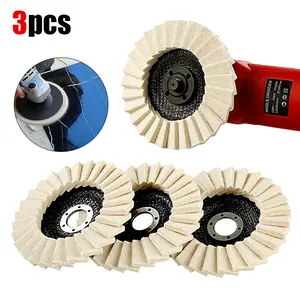 LOZLIN 3PCS 5Inch Wool Polishing Wheels Set for Angle Grinders High Gloss Mirror Finish on Metal Glass Ceramic Stone Durable Efficient Design