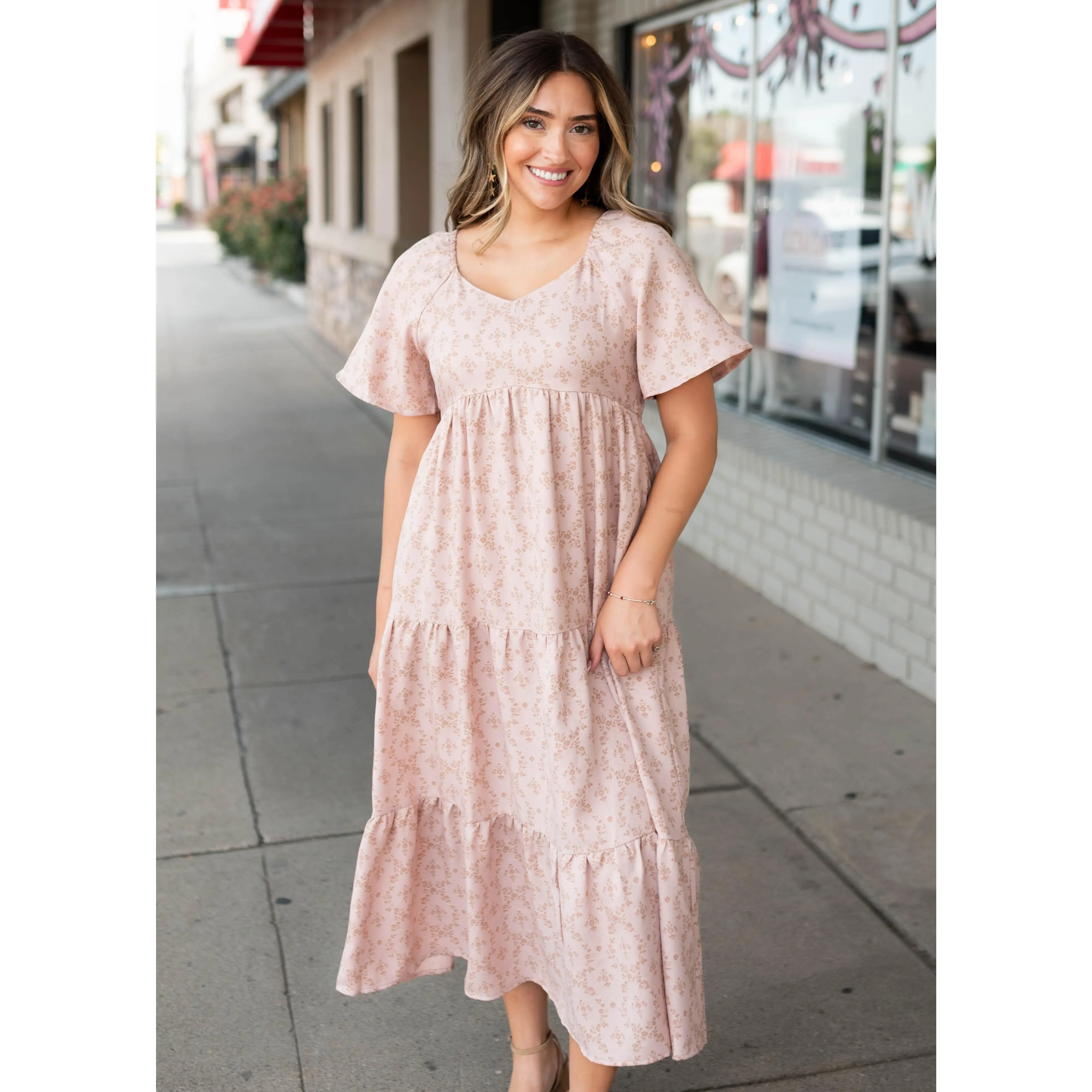Abigail Dusty Rose Floral Tiered Dress