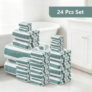 24-piece bath towel set, including 16 square towels + 6 hand towels + 2 bath towels, microfiber material, solid color towel, multiple colors optional, soft and comfortable, good water absorption, suitable for gyms, bathroom, Wash Towel, Premium Towel Set
