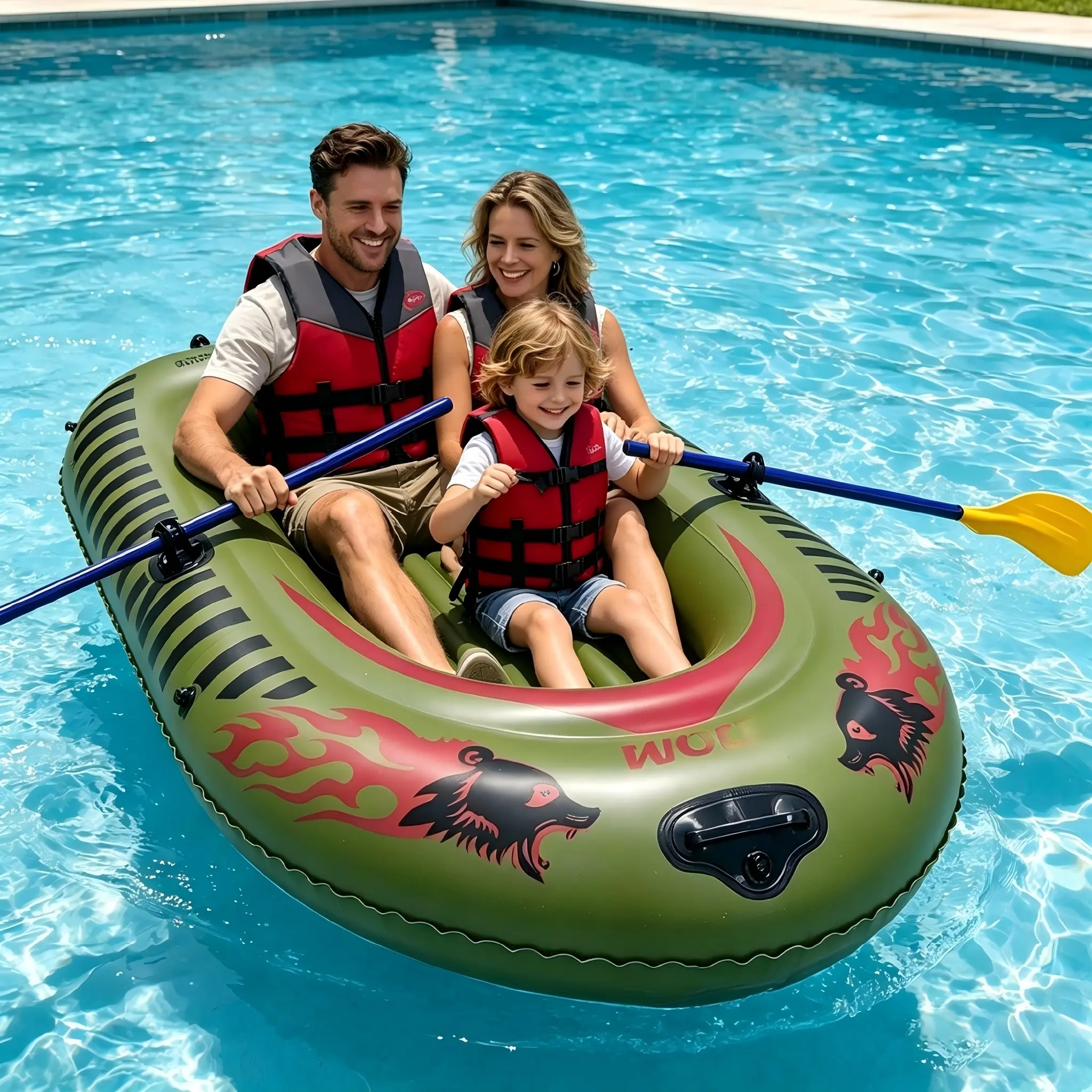 Inflatable Kayak for Fishing, Rafting, and Summer Fun, Thickened Water Sports Paddle Boat with Handles, Family Outdoor Activity