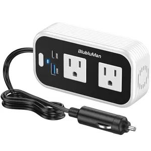 200w Car Inverter Blubluman Dc 12V to 110v Ac Adapter Socket with 30w PD Charger Qc3.0 Fast Charging 24w USB Car Charger Vehicle Power Converter Laptop Charger Outlet