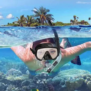 Adult Snorkel Mask & Breathing Tube Set, Goggles Mask, Tempered Glass Material, Professional Panoramic Diving Gear, Swimming Training, Beach Essentials