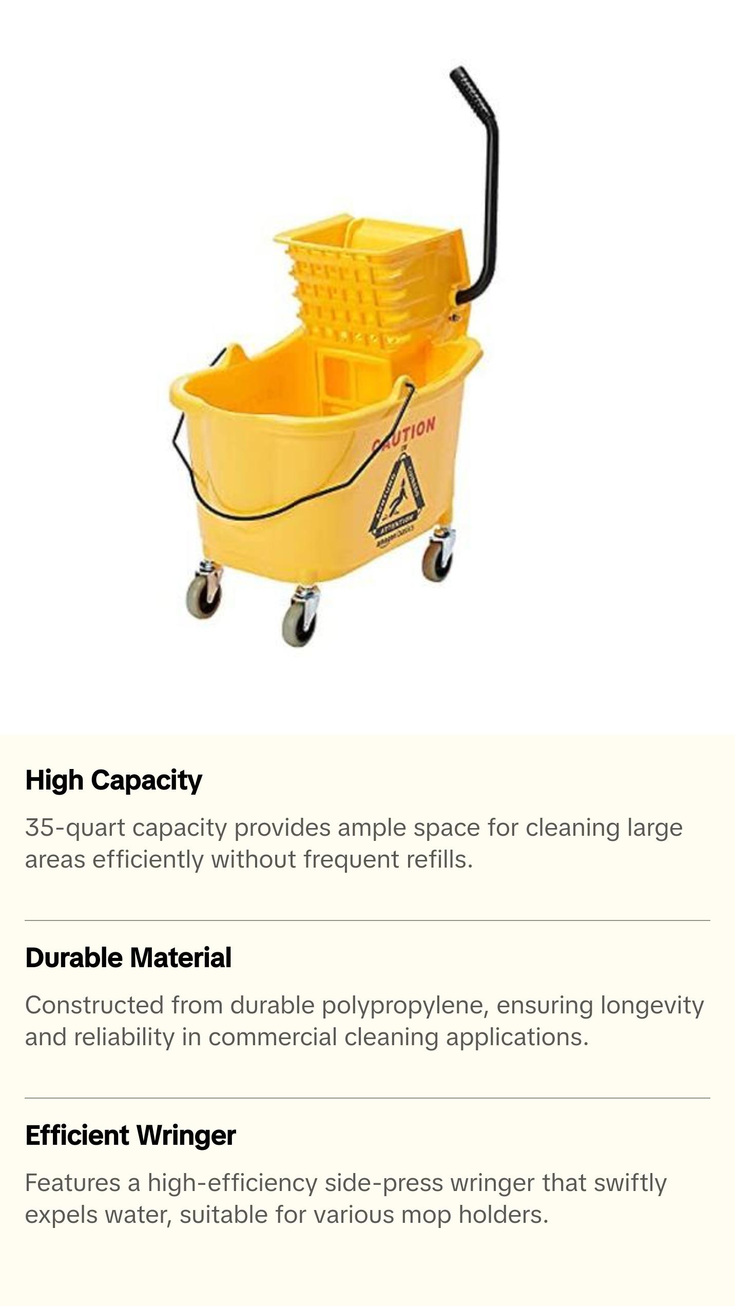 Amazon Basics Side Press Wringer Combo Commercial Mop Bucket on Wheels, 35 Quart, Yellow