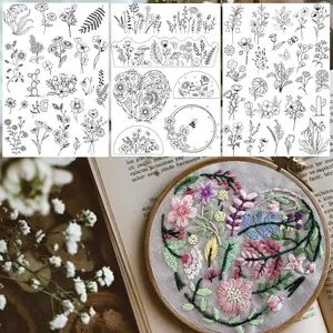 3 Sheets Stick and Stitch Embroidery Papers Designs Water Soluble Stabilizer for Embroidery Patterns with Pre-Printed  and Leaves  Transfers for Hand Sewing Lover Beginners
