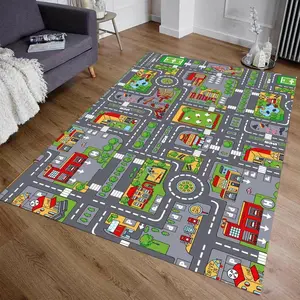 Oversized Kids City Map Play Rug - Interactive Road & Building Design, Soft Non-Slip Educational Activity Mat for Playroom & Bedroom, Toy Mat for Toddlers & Preschoolers, Play Mats for Floor #KidsCityMapRug #InteractivePlayMat #EducationalToy #NonSlipRug