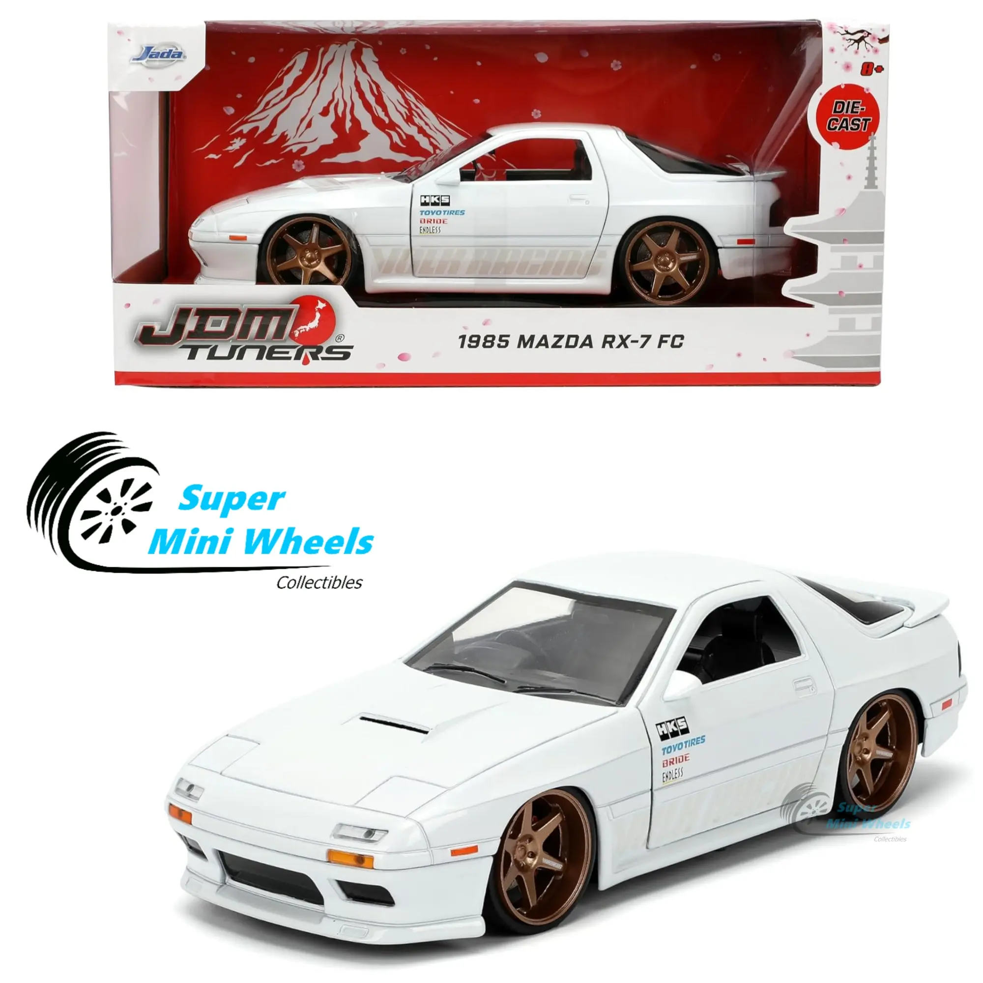 Jada 1:24 1985 Mazda RX-7 FC – White – JDM Tuners #35955