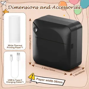 HuiJuKeJi Mini Thermal Inkless Printer,Smart Bluetooth Pocket Printer with 1 Rolls Thermal Paper for iOS&Android, Portable Receipt Printer for Photo Note Memo (Black)