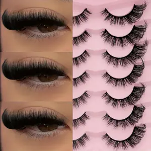 Luxurious Russian-Style 3D Cat Eye DD Curl False Eyelashes Set, 7-Piece Self-Adhesive Reusable Extra Thick Dual-Length (6mm-10mm) Makeup Cosmetic Accessory