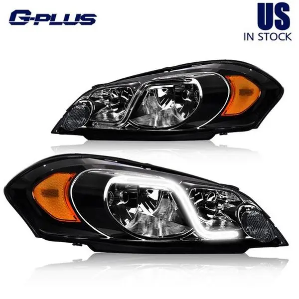 G-PLUS Headlights for 2006-2013 Chevy Impala/2006-2007 Monte Carlo Chrome LED DRL Headlights Lamps