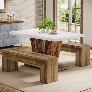 Tribesigns 47'' Wooden Entryway Bench, Farmhouse Entry Bench Seat, Indoor End of Bed Bench with Storage Capability for Living Room, Bedroom, Hallway, Easy Assembly, Oak Brown Furniture Home