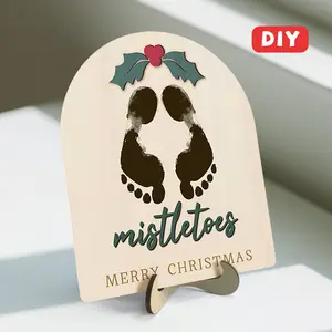 Baby First Christmas Footprint Art Kit, DIY Mistletoe Milestone Card, Vintage Christmas Decoration, Newborn Photography Prop