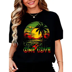 100% Cotton Unisex Reggae Music Guitar Rasta Pride Jamaica Rasta Reggae Sunset T-Shirt