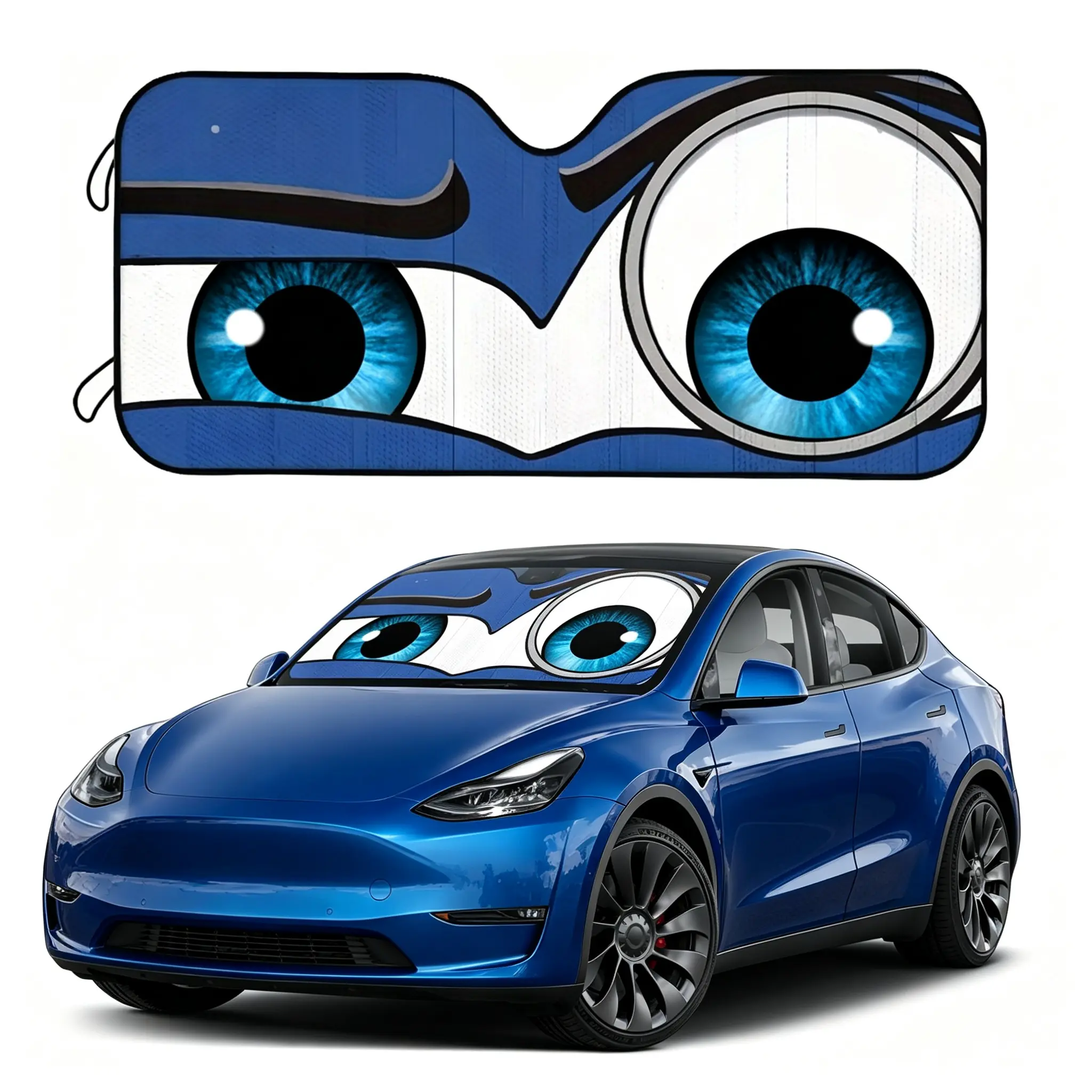 Funny Eyes Car Windshield Sunshade, 55x27.5in Foldable UV Block Heat Reflector with 4 Suction Cups, Universal Front Window Sun Shield for Car Sedan SUV Summer   Car  Accessory