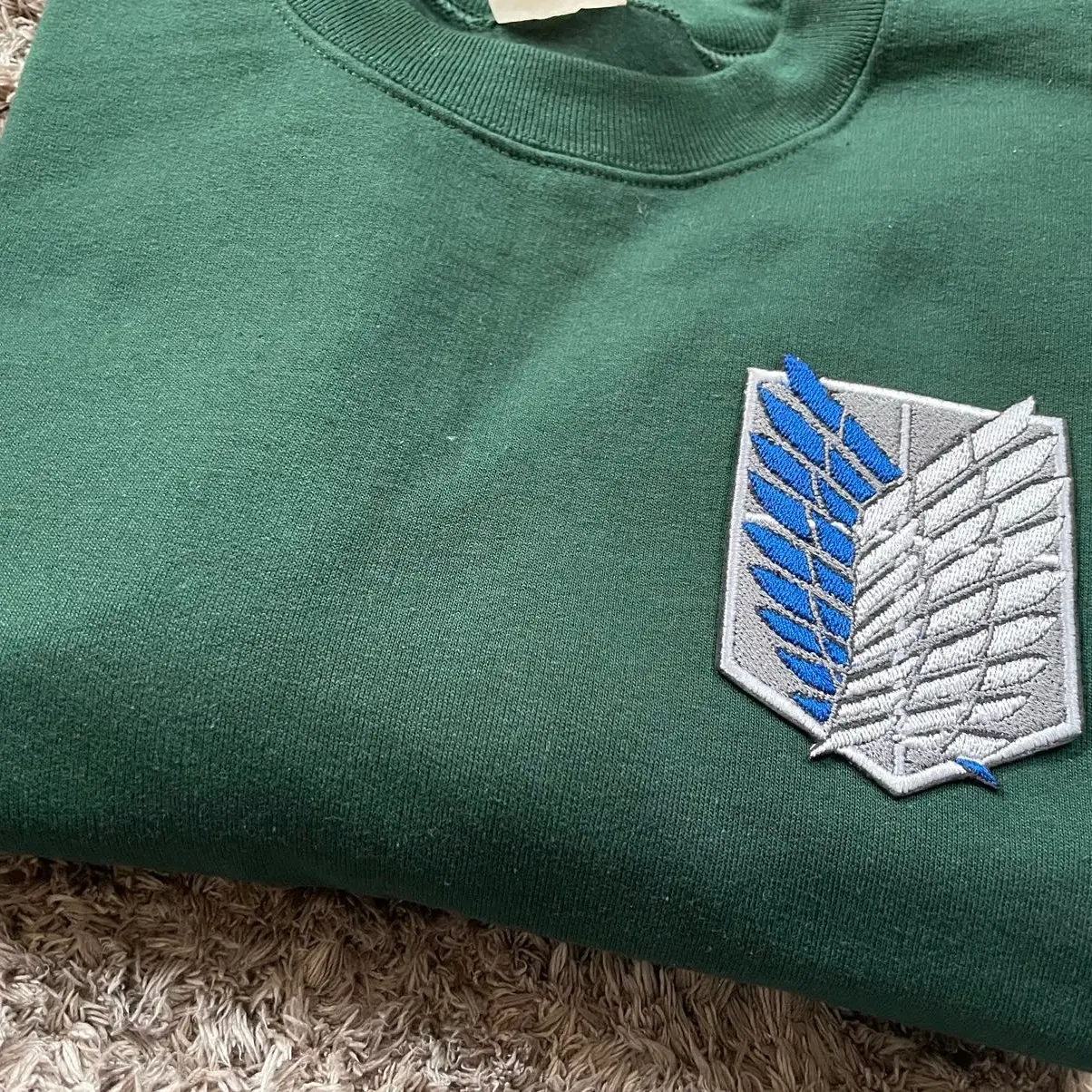 AoT attack on titan Levi Ackerman Erin yager survey corps wings of freedom Embroidered Forest Sweaters Unisex crewneck sweatshirt